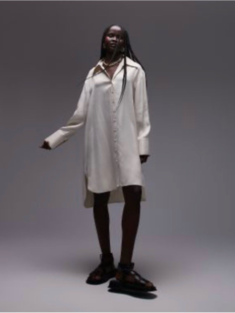 Topshop Cream Button-Front Mini Shirt Dress